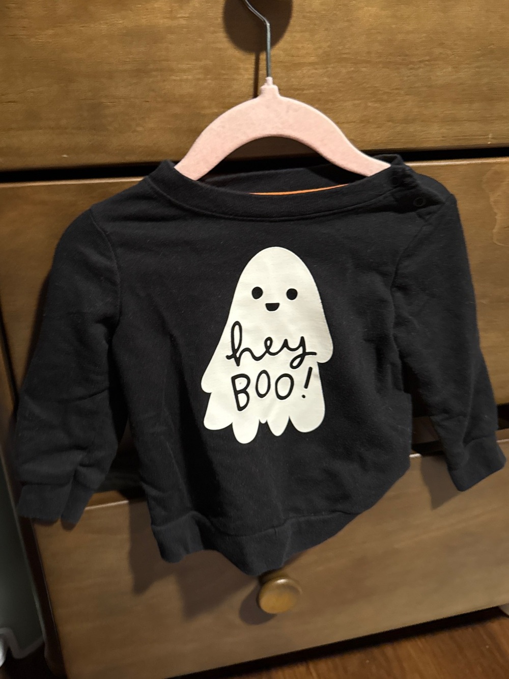 Cat & Jack Black Long-Sleeve Tee with White Ghost 'Hey Boo' Graphic